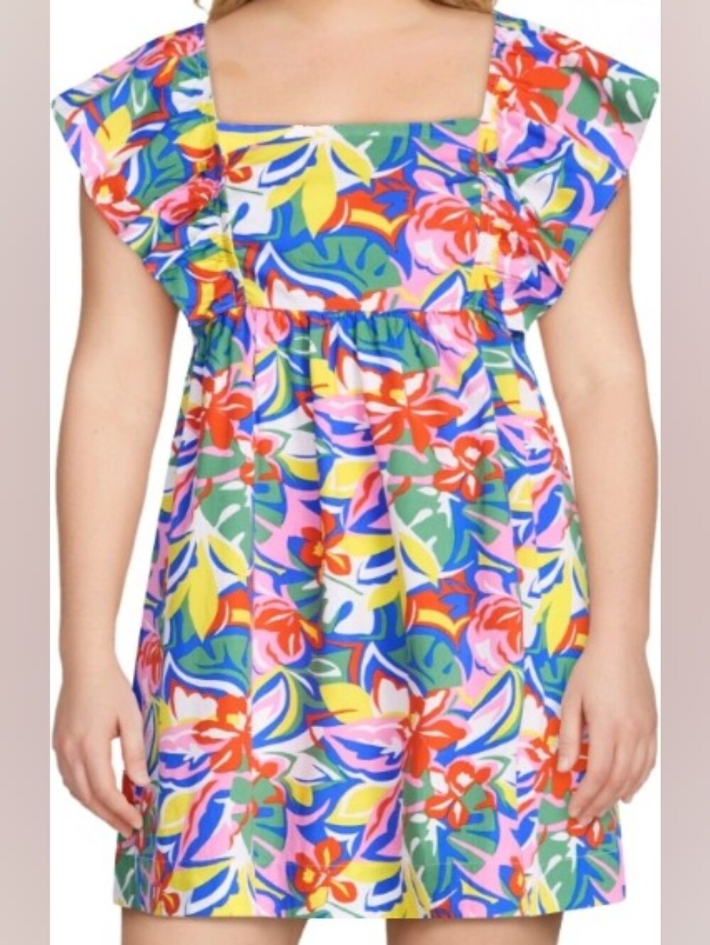 Free Assembly Tropical Floral Ruffle Sleeve Square Neck Dress NWT XXL 20